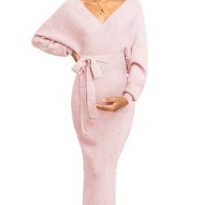 SHEIN baby Pink Long Sleeve Maternity Dress